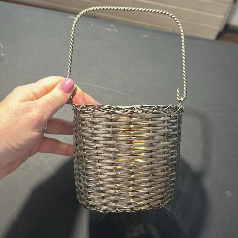Vintage silver plated basket with pink rose
